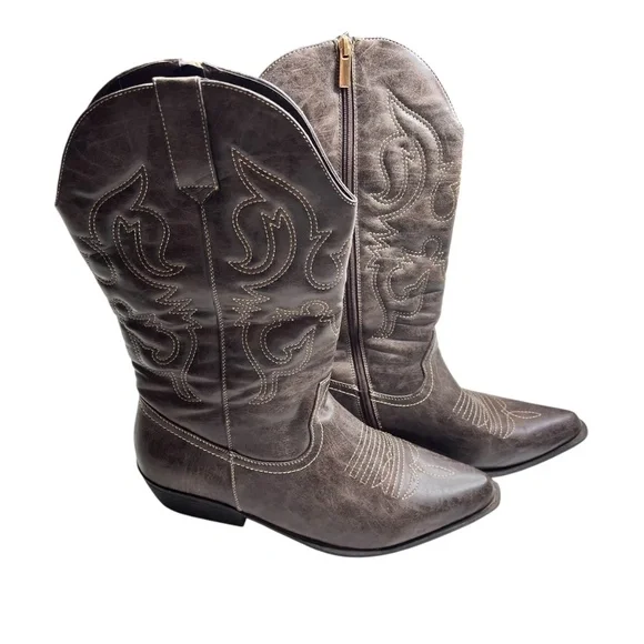 Cloudwalker by Avenue Abby Pointed Toe Side Zipperr Cowgirl Boots - Picture 5 of 15